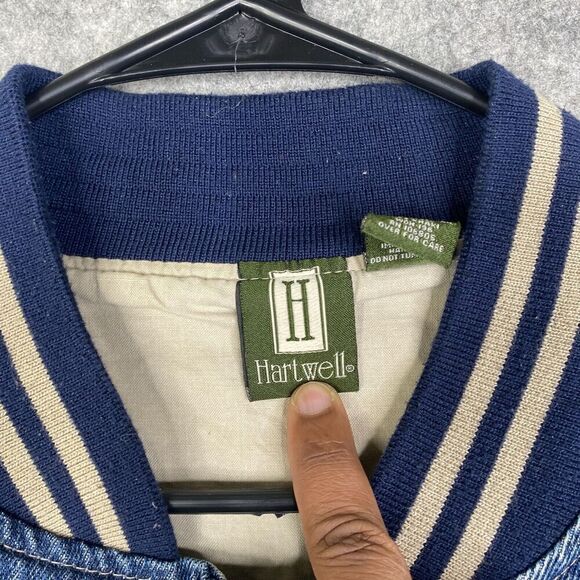 VINTAGE Denim Jacket Mens Medium Bomber Varsity Cotton Snap 90's Diehards - Picture 6 of 13